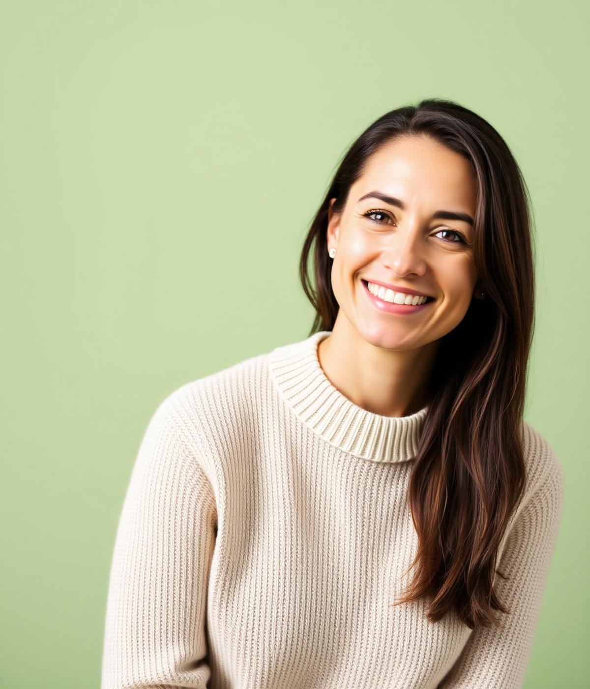 Portrait of a warm therapist in a cream sweater